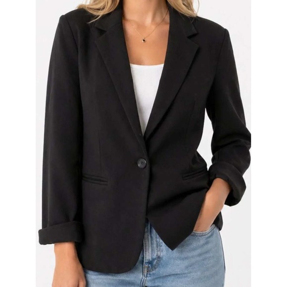 Nicole Miller Jackets & Blazers - Nicole Miller Original Blazer Womens Sz M Black 3/4 Sleeve Striped Lining Office